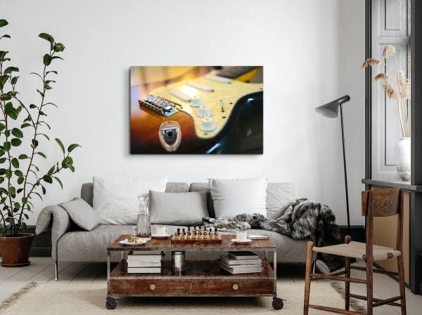 Paul Sinus Art 120x80cm Wandbild auf Leinwand E-Gitarre Rock Gelb Musik Aufnahmestudio Sonderangebot der Fabrik