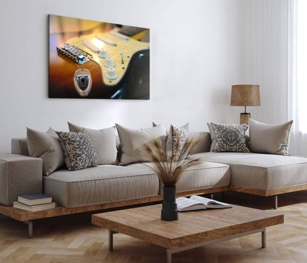 Paul Sinus Art 120x80cm Wandbild auf Leinwand E-Gitarre Rock Gelb Musik Aufnahmestudio Sonderangebot der Fabrik