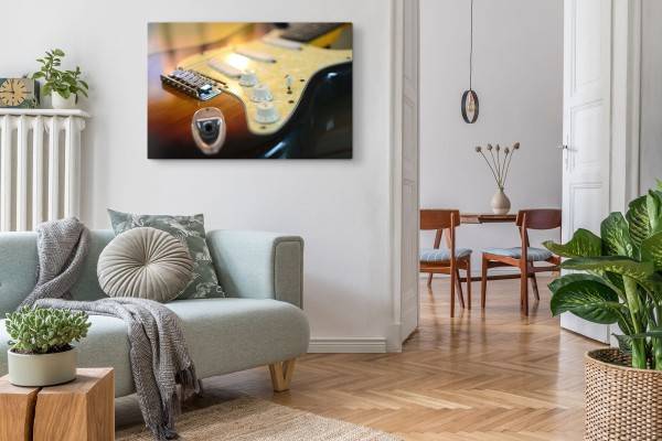 Paul Sinus Art 120x80cm Wandbild auf Leinwand E-Gitarre Rock Gelb Musik Aufnahmestudio Sonderangebot der Fabrik