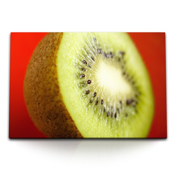 Paul Sinus Art 120x80cm Wandbild auf Leinwand Nahaufnahme Kiwi Grün Rot Kunstvoll Küchenbild