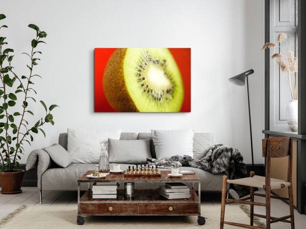 Paul Sinus Art 120x80cm Wandbild auf Leinwand Nahaufnahme Kiwi Grün Rot Kunstvoll Küchenbild Kostenloser Versand international