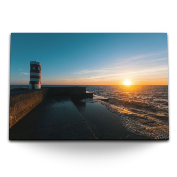 Paul Sinus Art 120x80cm Wandbild auf Leinwand Leuchtturm Künste Sonnenuntergang Ozean Abendrot