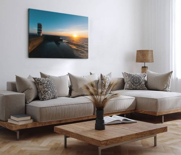 Paul Sinus Art 120x80cm Wandbild auf Leinwand Leuchtturm Künste Sonnenuntergang Ozean Abendrot zollfrei