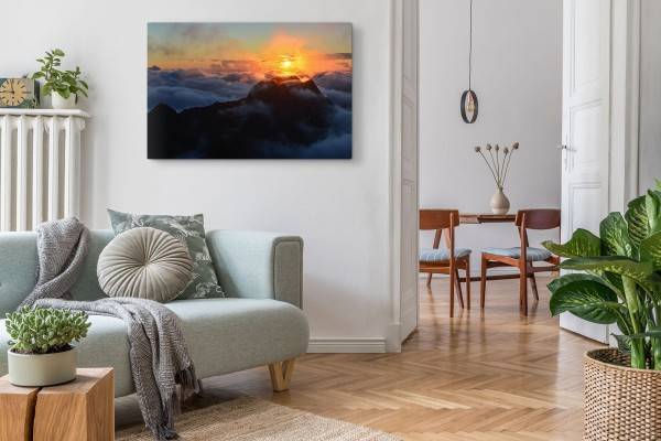Paul Sinus Art 120x80cm Wandbild auf Leinwand Berggipfel über den Wolken Sonnenuntergang Abendrot Outlet