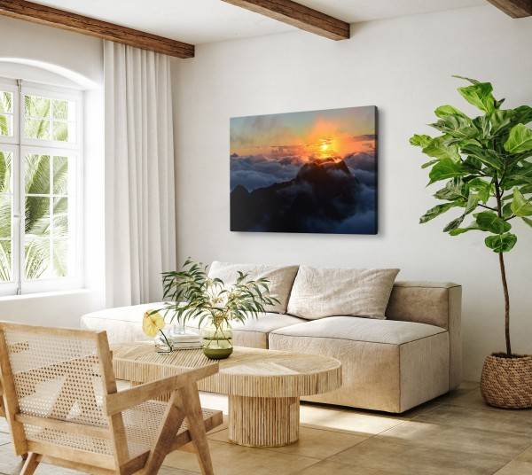 Paul Sinus Art 120x80cm Wandbild auf Leinwand Berggipfel über den Wolken Sonnenuntergang Abendrot Outlet
