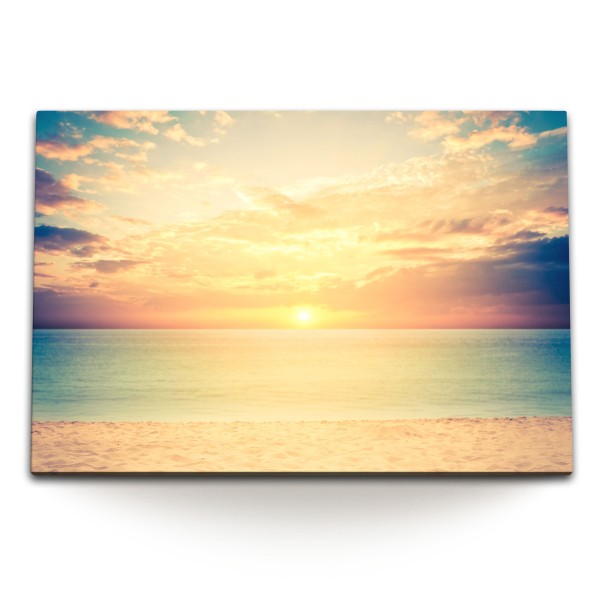Paul Sinus Art 120x80cm Wandbild auf Leinwand Sonnenuntergang Horizont Meer Strand Himmel