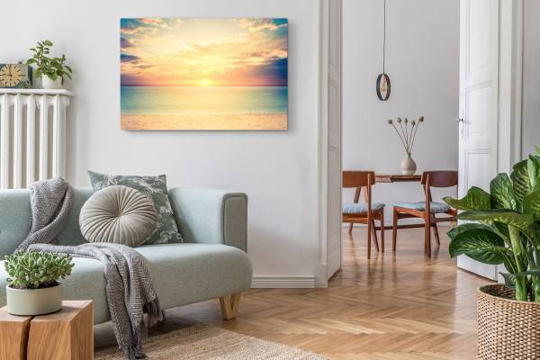 Paul Sinus Art 120x80cm Wandbild auf Leinwand Sonnenuntergang Horizont Meer Strand Himmel Auslauf