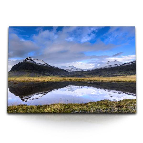 Paul Sinus Art 120x80cm Wandbild auf Leinwand Natur Berge See Island Schneegipfel