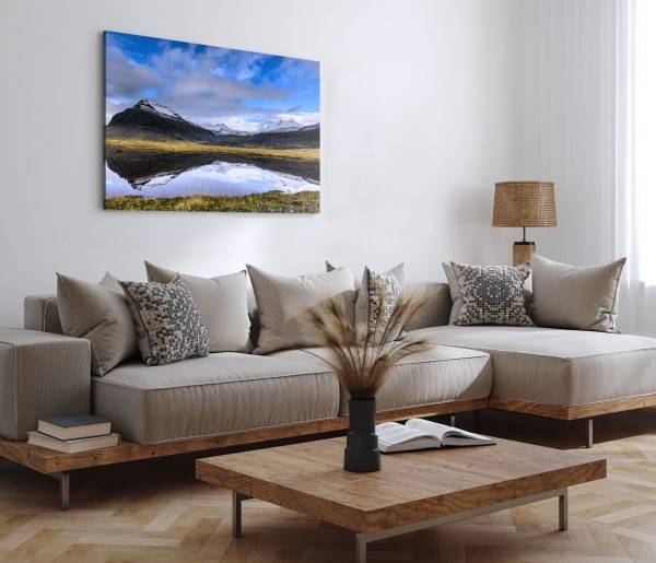 Paul Sinus Art 120x80cm Wandbild auf Leinwand Natur Berge See Island Schneegipfel Hotsell