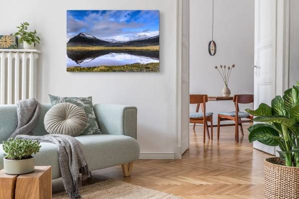 Paul Sinus Art 120x80cm Wandbild auf Leinwand Natur Berge See Island Schneegipfel Hotsell