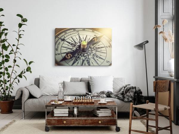 Paul Sinus Art 120x80cm Wandbild auf Leinwand Nahaufnahme Kompass Vintage Reuse Fotokunst Schlussverkauf