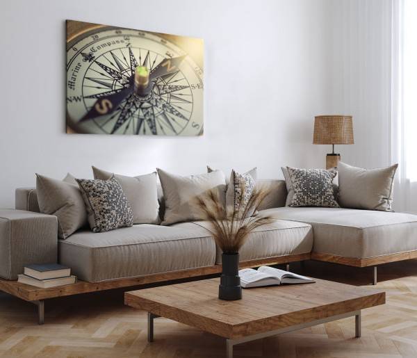 Paul Sinus Art 120x80cm Wandbild auf Leinwand Nahaufnahme Kompass Vintage Reuse Fotokunst Schlussverkauf