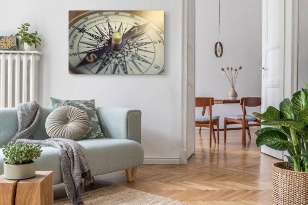 Paul Sinus Art 120x80cm Wandbild auf Leinwand Nahaufnahme Kompass Vintage Reuse Fotokunst Schlussverkauf