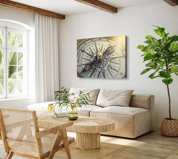 Paul Sinus Art 120x80cm Wandbild auf Leinwand Nahaufnahme Kompass Vintage Reuse Fotokunst Schlussverkauf