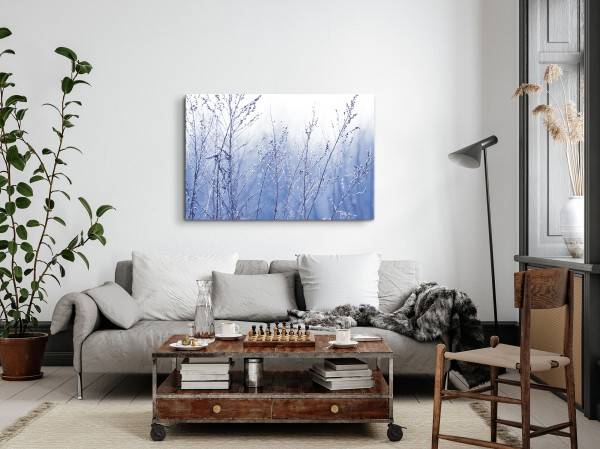 Paul Sinus Art 120x80cm Wandbild auf Leinwand Winter Schnee Natur Blau Äste Gebüsch Fabrik Onlineshop