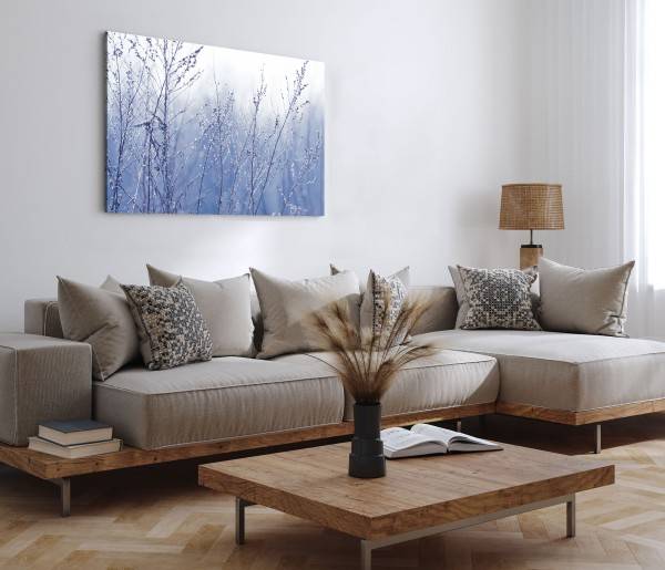 Paul Sinus Art 120x80cm Wandbild auf Leinwand Winter Schnee Natur Blau Äste Gebüsch Fabrik Onlineshop