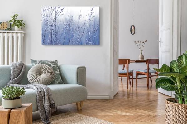 Paul Sinus Art 120x80cm Wandbild auf Leinwand Winter Schnee Natur Blau Äste Gebüsch Fabrik Onlineshop