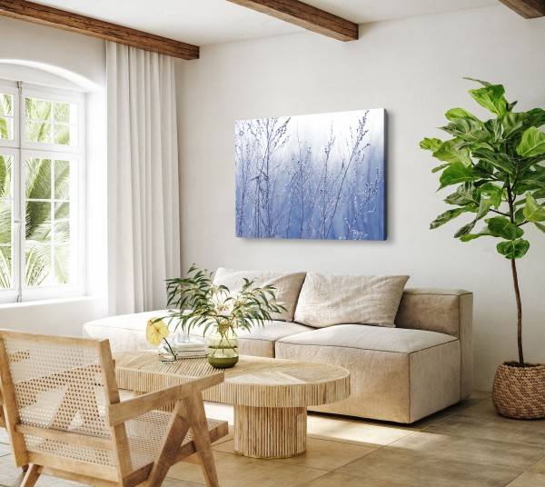 Paul Sinus Art 120x80cm Wandbild auf Leinwand Winter Schnee Natur Blau Äste Gebüsch Fabrik Onlineshop