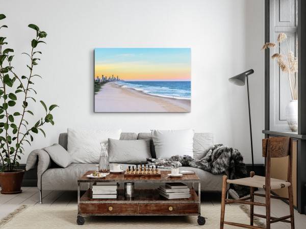Paul Sinus Art 120x80cm Wandbild auf Leinwand Sonnenuntergang Miami Strand Meer roter Horizont Sonderangebot