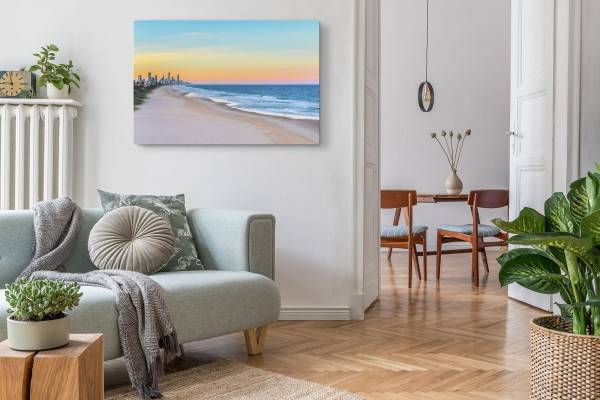Paul Sinus Art 120x80cm Wandbild auf Leinwand Sonnenuntergang Miami Strand Meer roter Horizont Sonderangebot