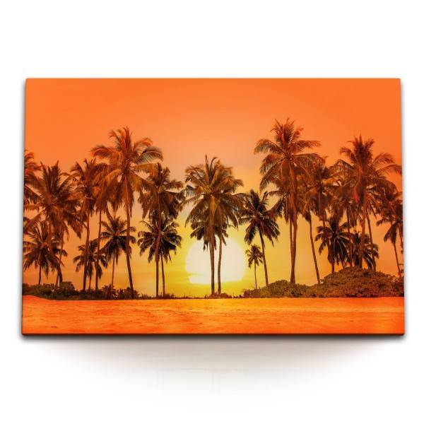 Paul Sinus Art 120x80cm Wandbild auf Leinwand Roter Himmel Palmen Sonne Sonnenuntergang Rot