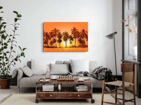 Paul Sinus Art 120x80cm Wandbild auf Leinwand Roter Himmel Palmen Sonne Sonnenuntergang Rot Rabatt