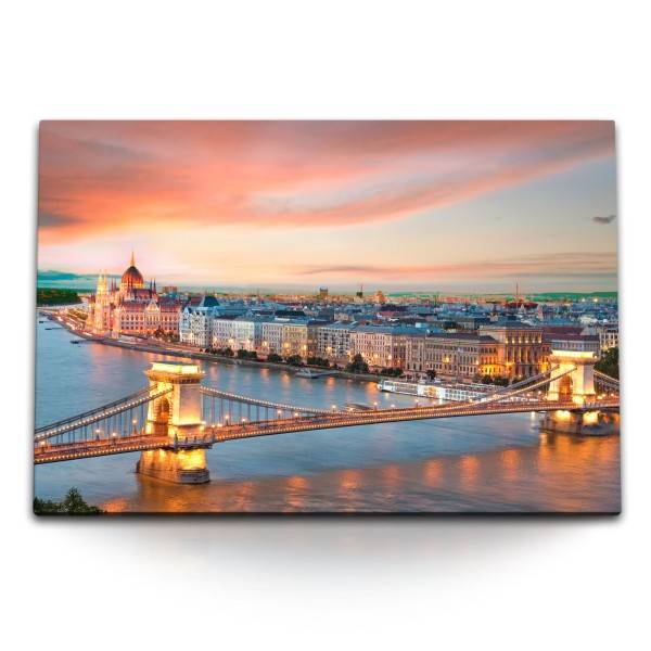 Paul Sinus Art 120x80cm Wandbild auf Leinwand Budapest historische Stadt Brücke Sonnenuntergang