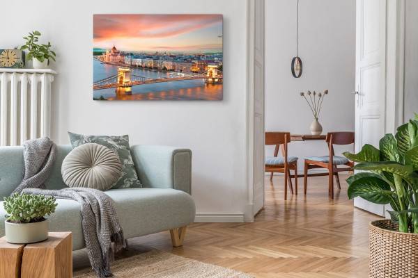 Paul Sinus Art 120x80cm Wandbild auf Leinwand Budapest historische Stadt Brücke Sonnenuntergang Großer Ausverkauf