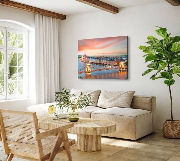 Paul Sinus Art 120x80cm Wandbild auf Leinwand Budapest historische Stadt Brücke Sonnenuntergang Großer Ausverkauf