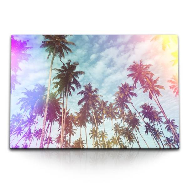 Paul Sinus Art 120x80cm Wandbild auf Leinwand Sonnenschein Sommer Palmen blauer Himmel
