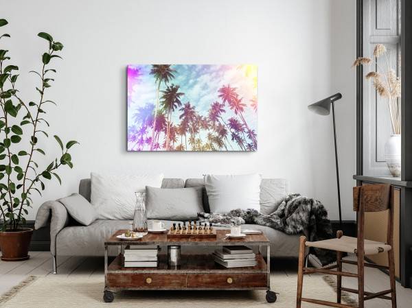 Paul Sinus Art 120x80cm Wandbild auf Leinwand Sonnenschein Sommer Palmen blauer Himmel Saisonschlussverkauf