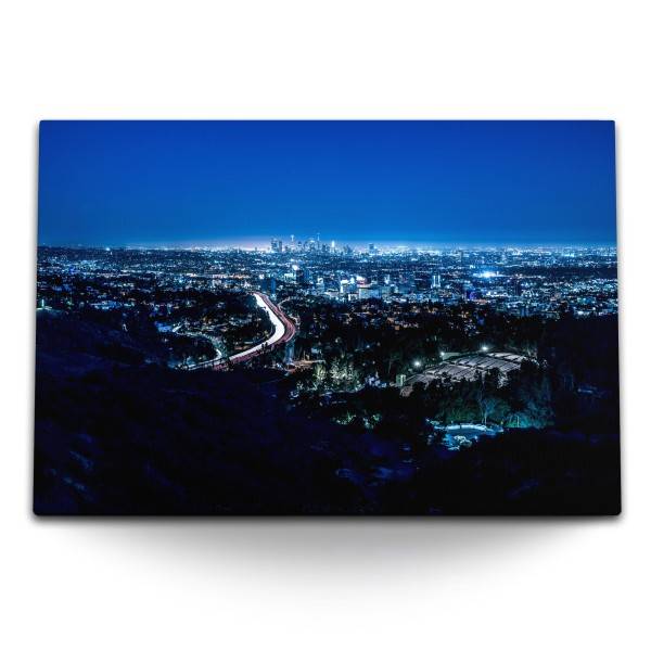Paul Sinus Art 120x80cm Wandbild auf Leinwand Los Angeles bei Nacht Stadt Großstadt USA