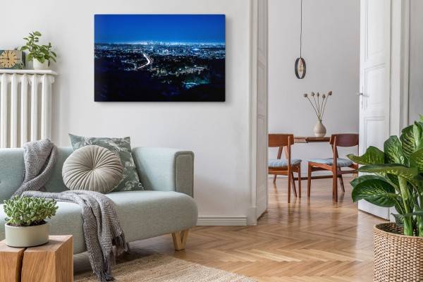 Paul Sinus Art 120x80cm Wandbild auf Leinwand Los Angeles bei Nacht Stadt Großstadt USA Osterangebot