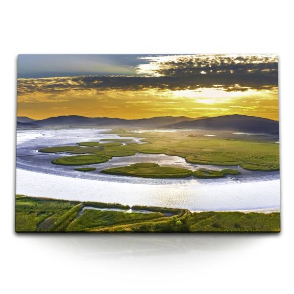 Paul Sinus Art 120x80cm Wandbild auf Leinwand Bucht von Suncheon Süd Korea Sonnenuntergang Natur