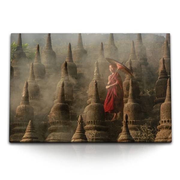 Paul Sinus Art 120x80cm Wandbild auf Leinwand Thailand Mönch Tempelanlage Buddhismus