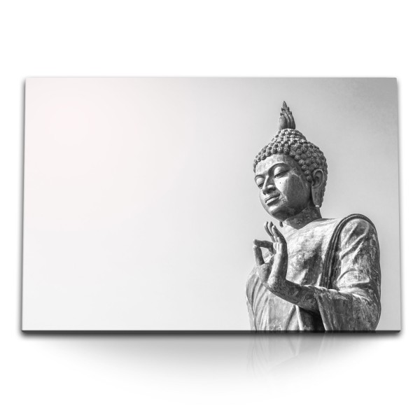 Paul Sinus Art 120x80cm Wandbild auf Leinwand Buddhastatue Buddha Schwarz Weiß Meditation