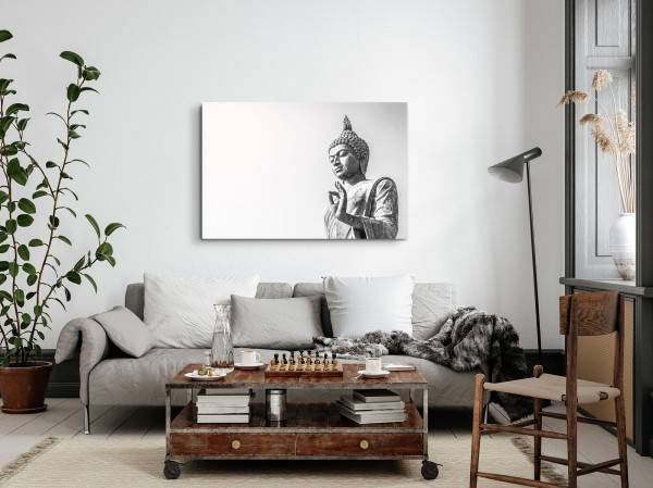 Paul Sinus Art 120x80cm Wandbild auf Leinwand Buddhastatue Buddha Schwarz Weiß Meditation Jubiläumsangebot