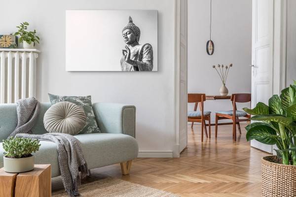 Paul Sinus Art 120x80cm Wandbild auf Leinwand Buddhastatue Buddha Schwarz Weiß Meditation Jubiläumsangebot