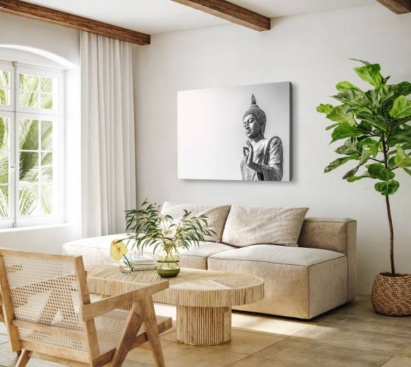 Paul Sinus Art 120x80cm Wandbild auf Leinwand Buddhastatue Buddha Schwarz Weiß Meditation Jubiläumsangebot