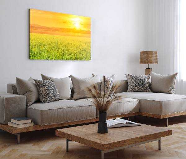 Paul Sinus Art 120x80cm Wandbild auf Leinwand Weizen Weizenfeld Sommer Sonne Sonnenuntergang Lagerräumung