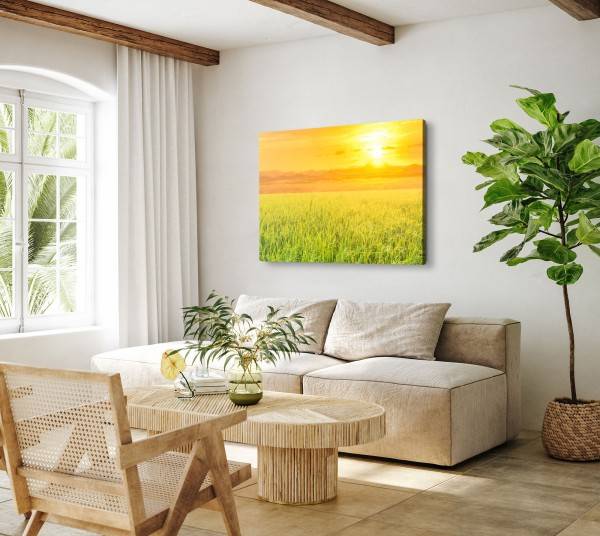 Paul Sinus Art 120x80cm Wandbild auf Leinwand Weizen Weizenfeld Sommer Sonne Sonnenuntergang Lagerräumung