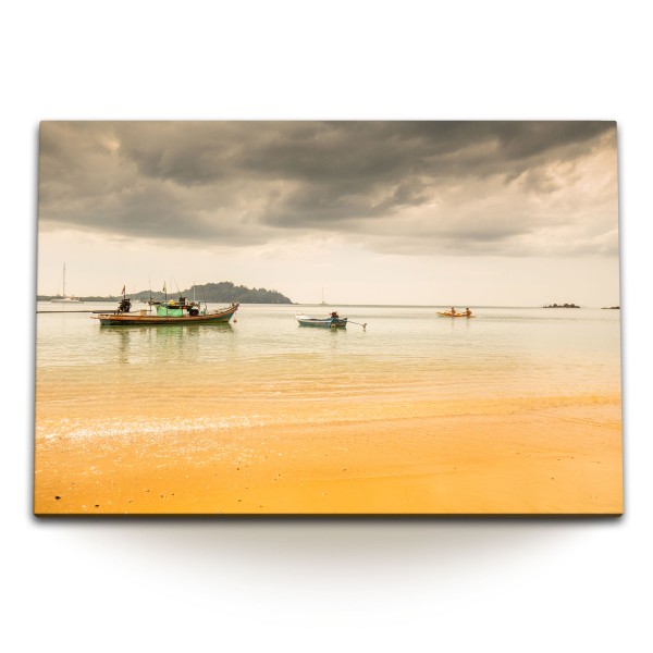 Paul Sinus Art 120x80cm Wandbild auf Leinwand Thailand Strand Horizont Boote Sommer Urlaub