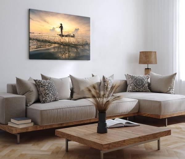 Paul Sinus Art 120x80cm Wandbild auf Leinwand Meer Horizont Sonnenuntergang Fischer Thailand Große Rabatte