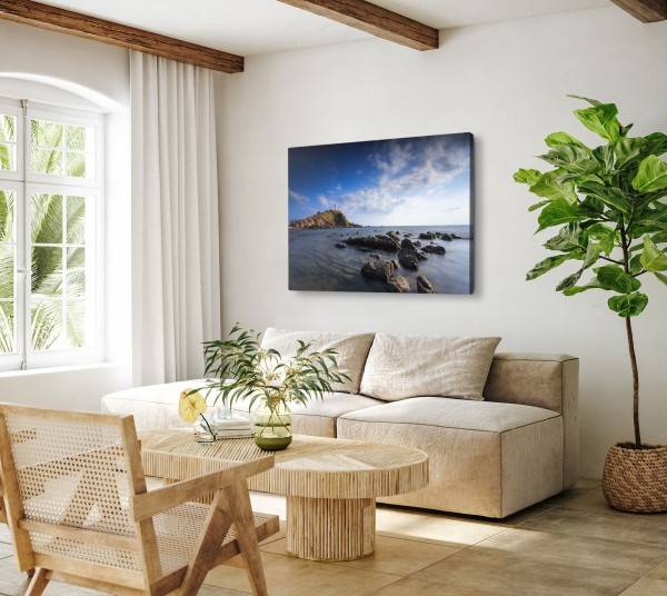 Paul Sinus Art 120x80cm Wandbild auf Leinwand Küste Meer Felsen Leuchtturm Horizont Ozean Bestseller