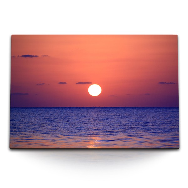 Paul Sinus Art 120x80cm Wandbild auf Leinwand Roter Himmel Meer Horizont Abendrot Sonnenuntergang