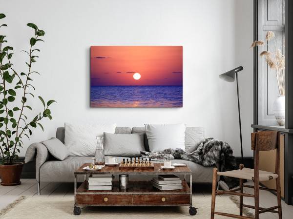 Paul Sinus Art 120x80cm Wandbild auf Leinwand Roter Himmel Meer Horizont Abendrot Sonnenuntergang Tägliche Deals