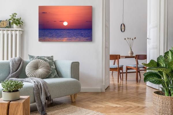Paul Sinus Art 120x80cm Wandbild auf Leinwand Roter Himmel Meer Horizont Abendrot Sonnenuntergang Tägliche Deals