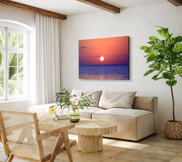Paul Sinus Art 120x80cm Wandbild auf Leinwand Roter Himmel Meer Horizont Abendrot Sonnenuntergang Tägliche Deals