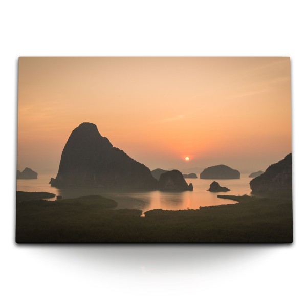 Paul Sinus Art 120x80cm Wandbild auf Leinwand Phang-Nga Thailand Sonnenuntergang Inseln Abendrot Meer