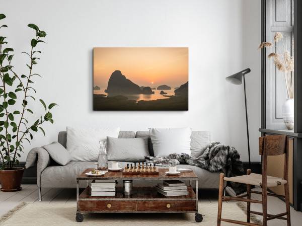 Paul Sinus Art 120x80cm Wandbild auf Leinwand Phang-Nga Thailand Sonnenuntergang Inseln Abendrot Meer Sonderangebote